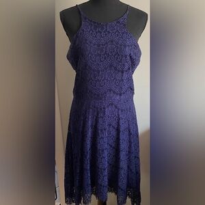 Blue Midi Dress- Slip with a Lace Overlay